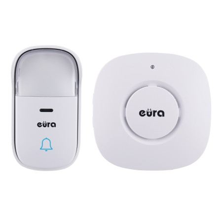 DZWONEK BEZPRZEWODOWY "EURA" WDP-52A3 - kinetyczny, biały, możliwość rozbudowy, AC 230V, 38 melodii, zasięg do 200m,