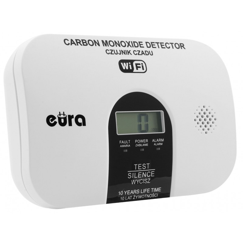 Czujnik czadu WiFi ''EURA'' CD-53A2 v5300-TY - DC 3V (2x LR6), LCD, 5 lat gwarancji, test 300 ppm, app Tuya